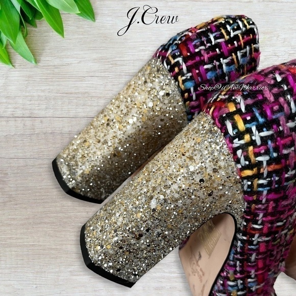 J.Crew magenta mixed tweed glitter block heels with ribbon toe bow - Picture 12 of 17